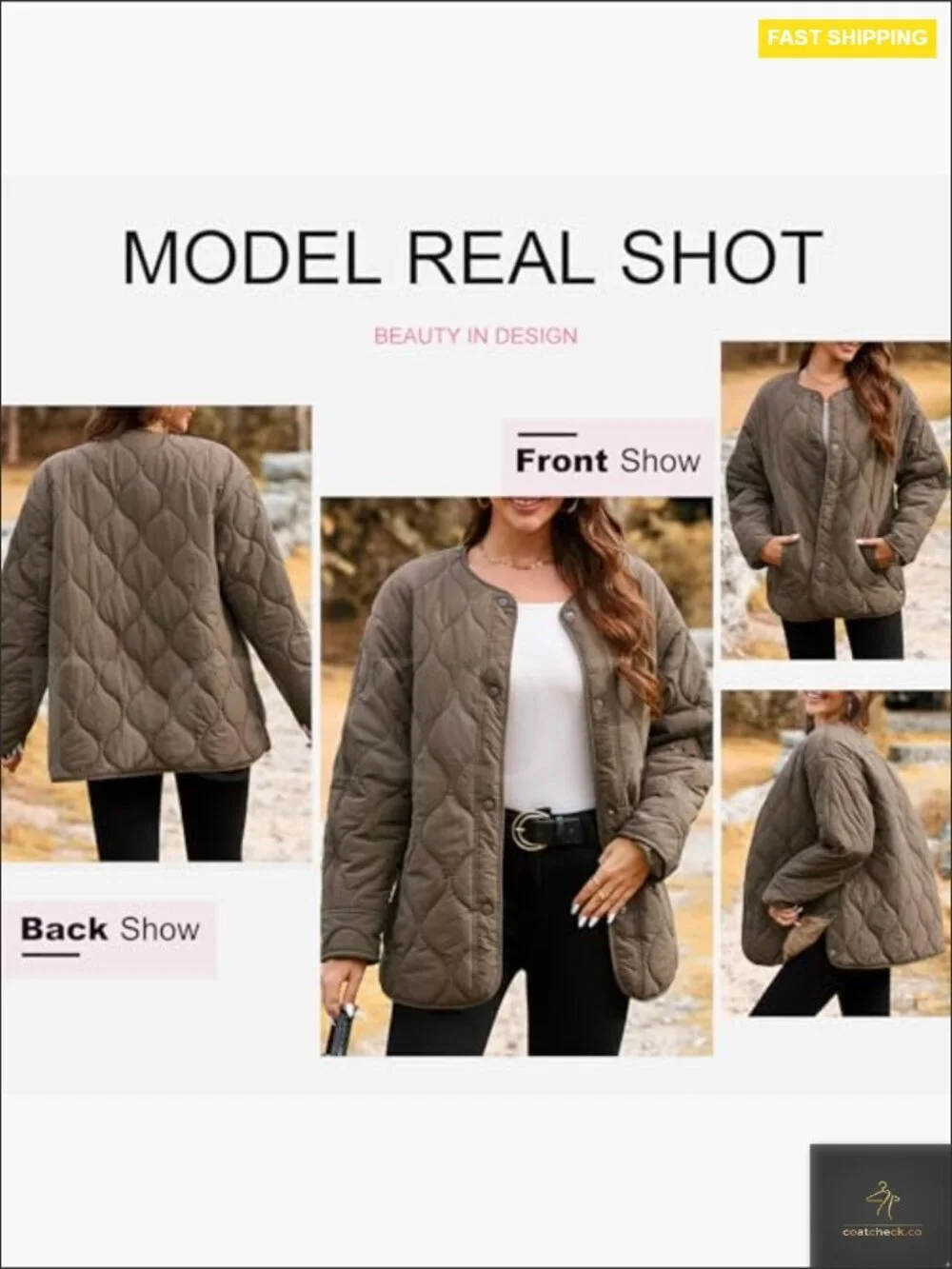 Quilted Lightweight Puffer Jacket Button Down Coat Padded Outwear Pockets